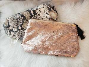 Cosmetic bag set rose gold and snakeshin